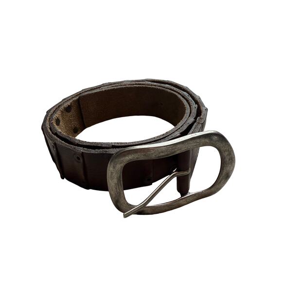 Genuine Leather Dragon Scale Belt Men Size M Brown Silver Hardware Rugged India - Picture 3 of 5